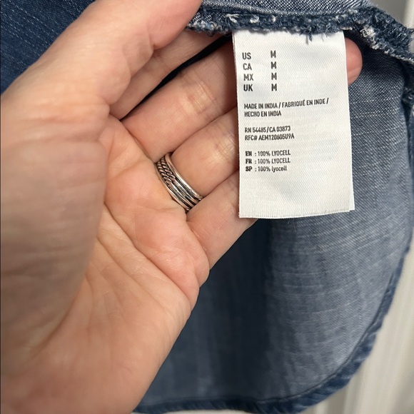 American Eagle Women's Blue Chambray Flowy Top with Bell Sleeves - Picture 5 of 5